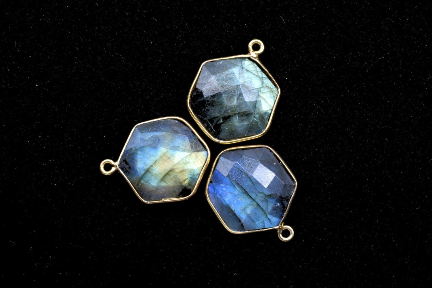 Labradorite 16mm Hexagon shape single loop connectors,Labradorite Pendant,Labradorite bezel link,Gemstone Hexagonal Cone Charm,Minimal Stone