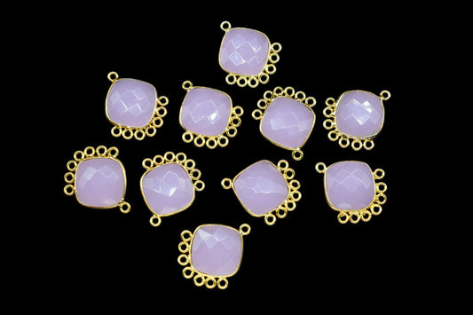 Rose Quartz 14mm Cushion Bezel Charms/Gemstone Single Bail/Component charm/Handmade Jewellery Connectors/Women Jewelry/Handmade Connector