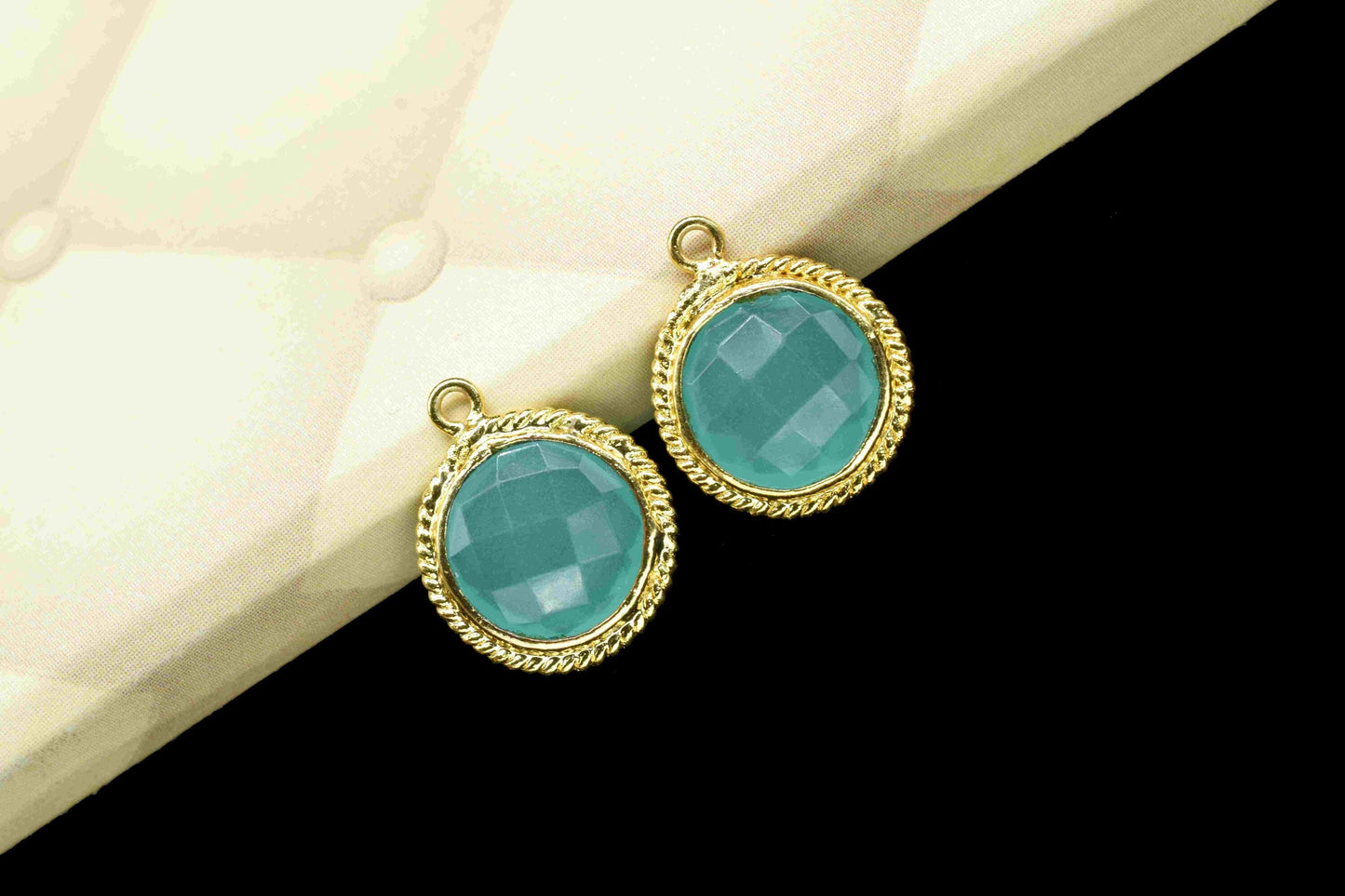 Aqua Chalcedony 10mm Round Shape Bezels Charms,Aqua Chalcedony Gold Plating Gemstone Bezel Connector,Aqua chalcedony Single Loop Charms,Gift