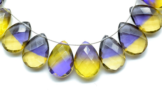 Natural Ametrine 9x13mm Faceted Pear Shape Briolettes,Ametrine Briolette AAA Flat Pear Drops Micro Faceted,Ametrine Faceted Drops,Briolette