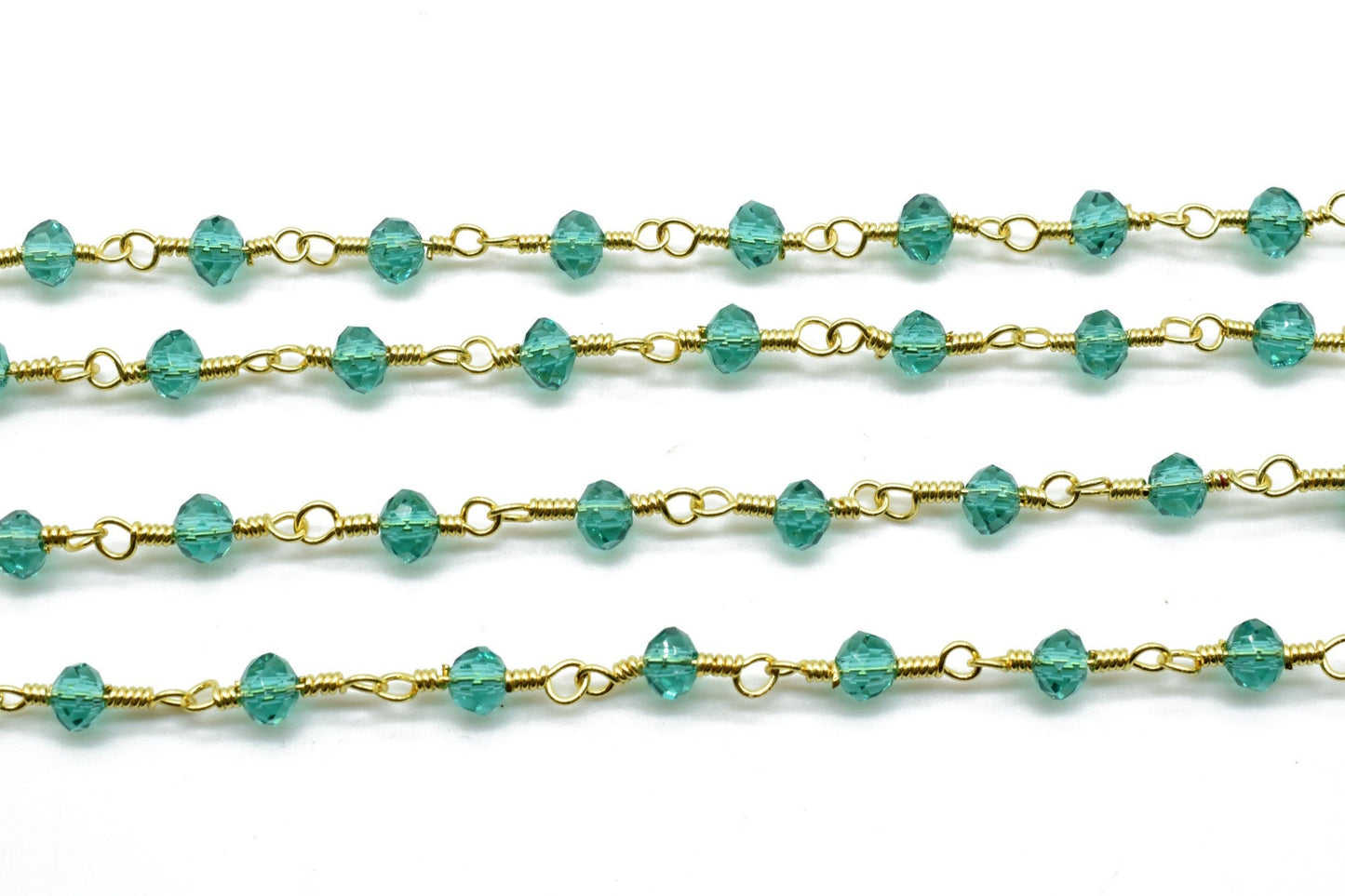 Apatite 4mm Beaded Chain,Apatite Rosary,Apatite Wire Wrap Chain,Apatite Brass chain,Apatite Jewelry Making craft &Chain,Apatite Rosary chain