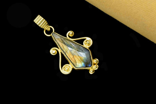Labradorite Gemstone Pendant,10x25mm Tie Shape Gemstone Pendant,Gold Plated Gemstone Jewellery,Labradorite Pendant,Gemstone Tie Pendant,Gift