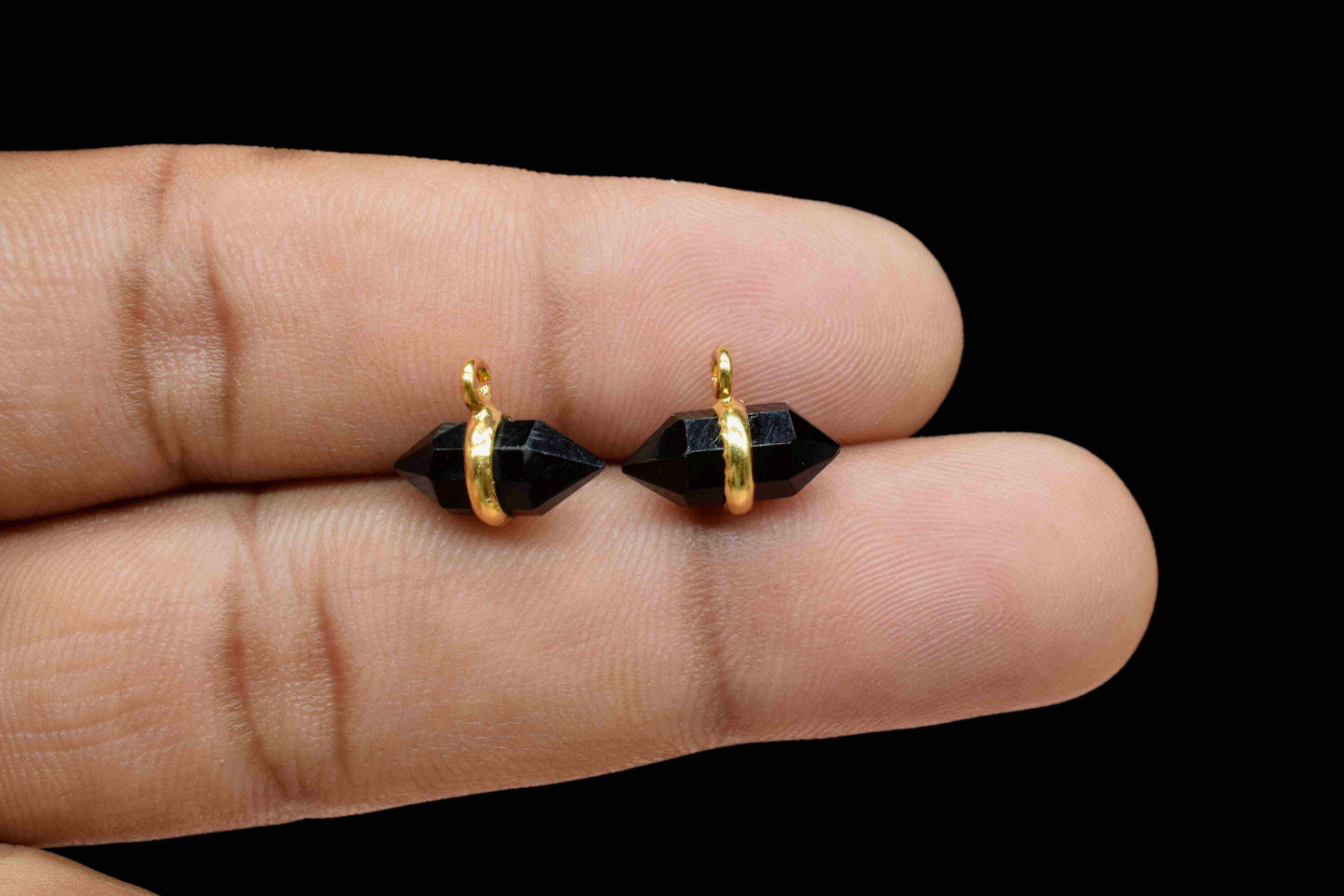 Natural Black Onyx Double Point Pendant Gold Necklace,Black Onyx 5x12mm Point Shape Pendant,Onyx Necklace, Gemstone Point, Onyx Pendant,Gift