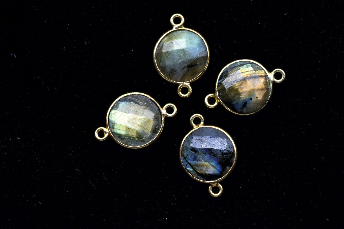 Labradorite 12mm Round double bail connectors,Round Pendant,Faceted Labradorite,Gemstone Charm,Gemstone Pendant,Labradorite Charms connector