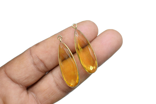 Citrine 10x30mm Pears Shape Connector,Gold Plated Single Bail Gemstone Connector,Jewelry Making Supplies,Gemstone Pendant,Bezel Charms,Gifts