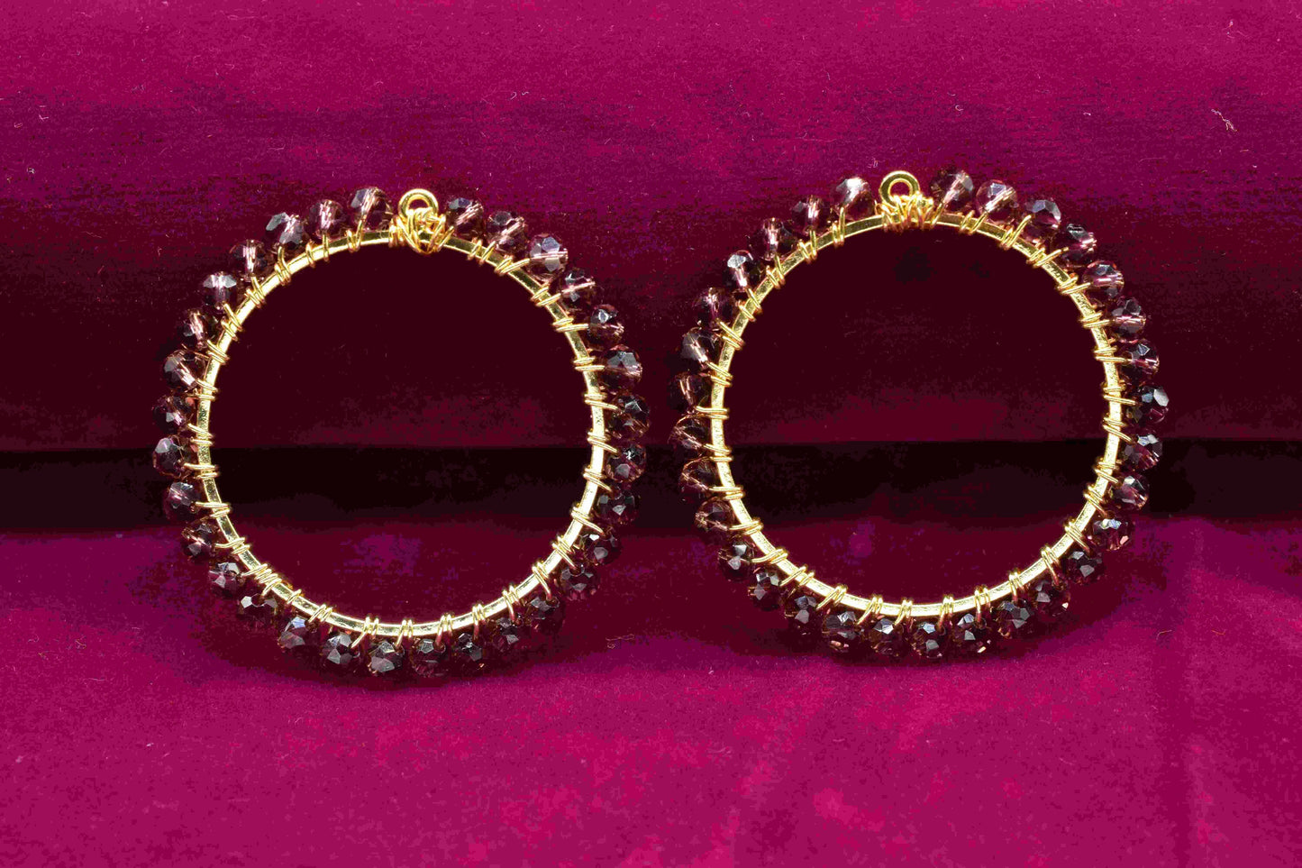 Pink Amethyst Wire Wrapped Dangle Connector,Circle Pendant Component,Handmade Earring,Beaded Hoop Earring,Finding Component Amethyst Jewelry