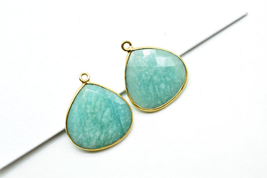 Amazonite 20mm Heart Shape Charm,Natural Amazonite Connector Bezel ,Heart Shape,natural stone charm for necklace earring,Gold Bail Charms,