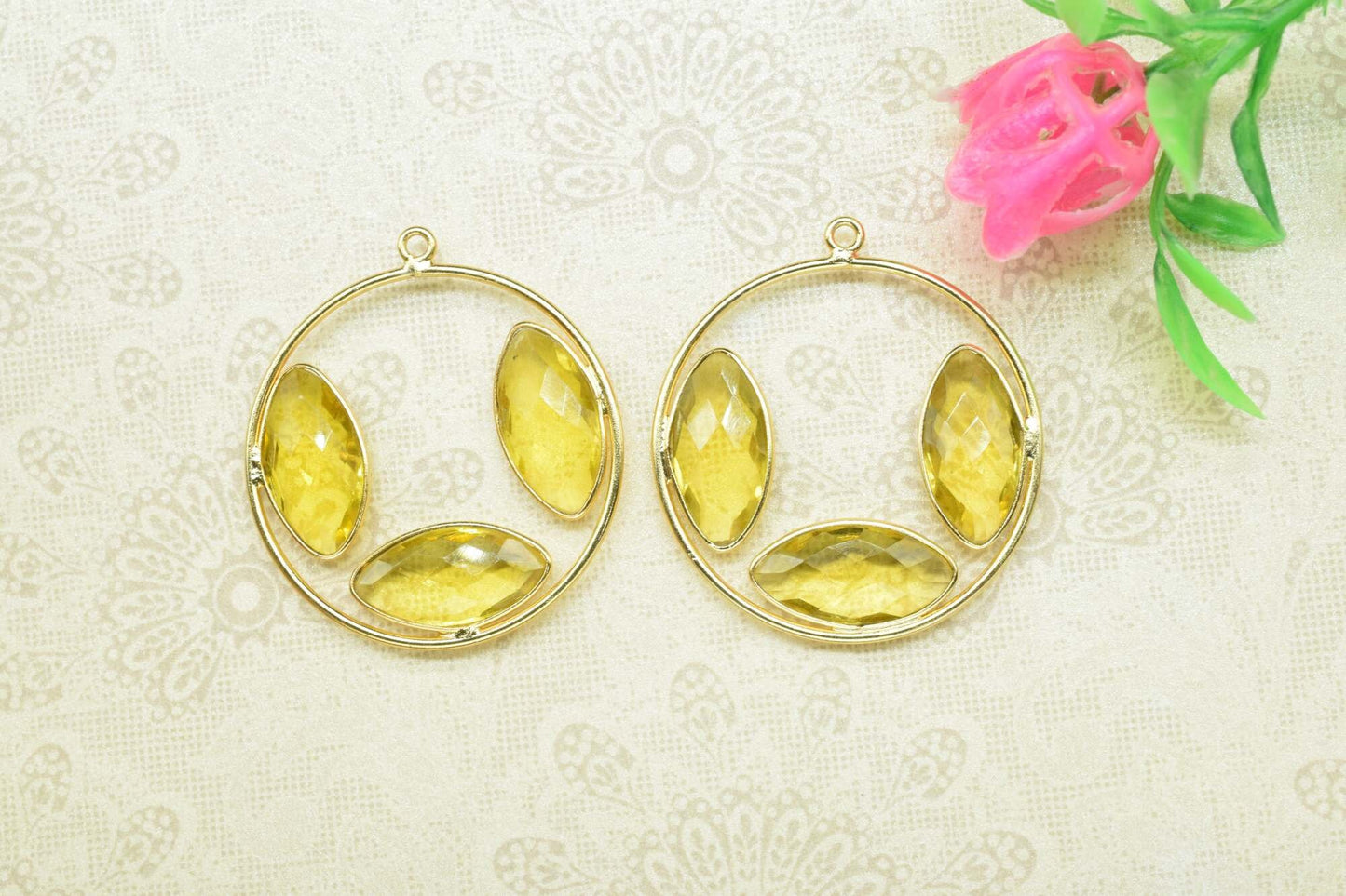 Citrine Quartz Round Pendants,Findings Round Necklace,Citrine jewelry,Gemstone Single Bail Connectors,Handmade Marquise Shape Jewelry,Gift