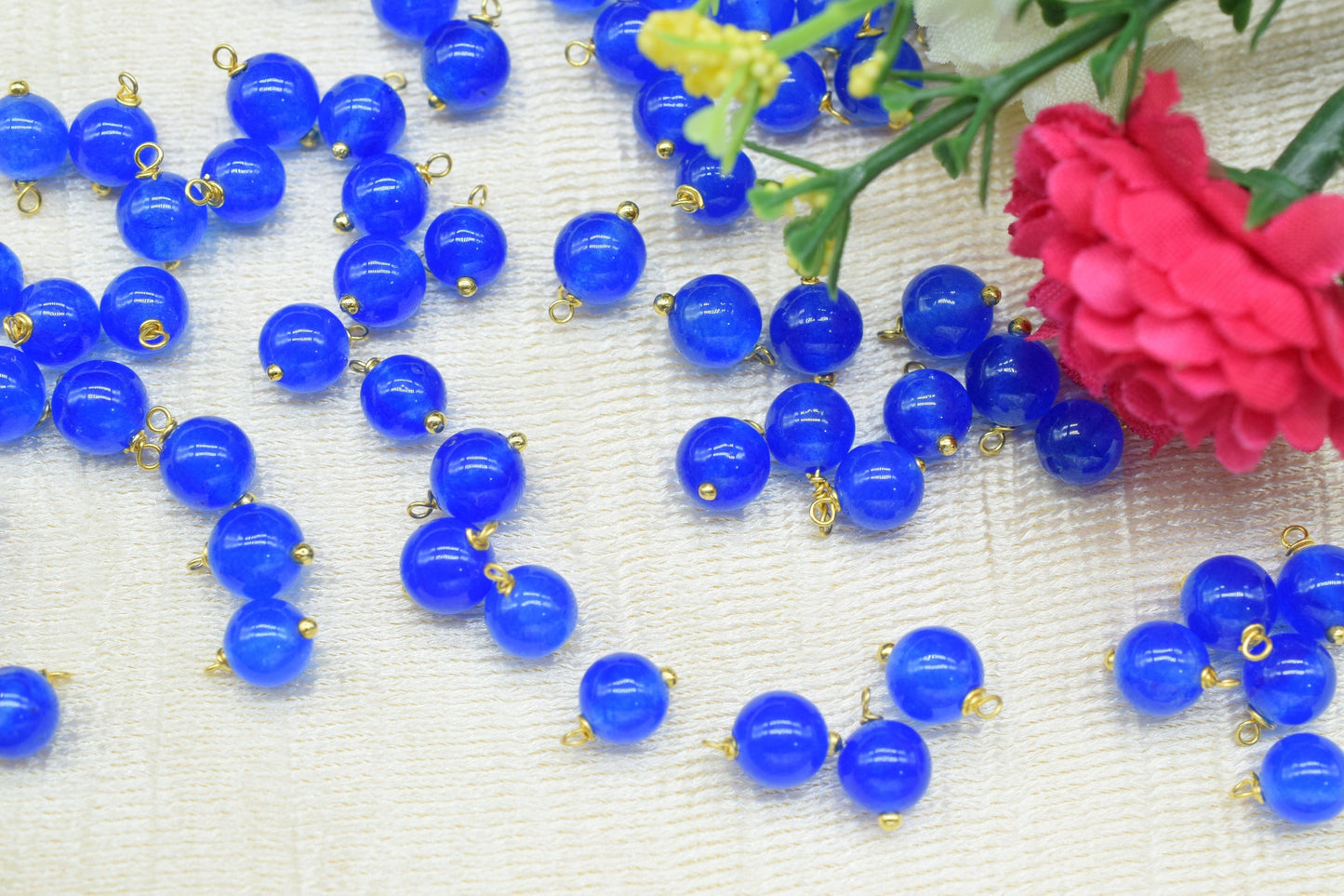 Blue Jade 6mm Round Smooth Beads/Earring Components/Blue Jade Single wire wrapped Beads/Round Beads Connector/Gemstone Beads/Gift