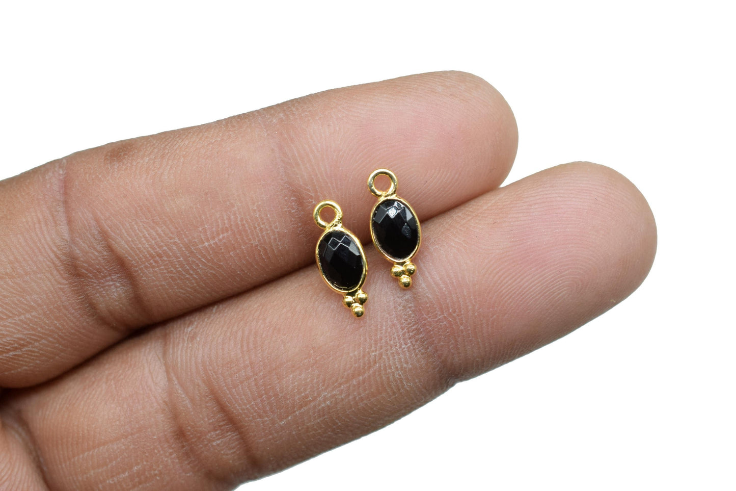 Black Onyx Charms Connector/Handmade Jewelry/Gold Plated Connector/Tiny Pendant/Black Onyx Pendant/Oval Shape Connector/Gemstone Charms/Gift
