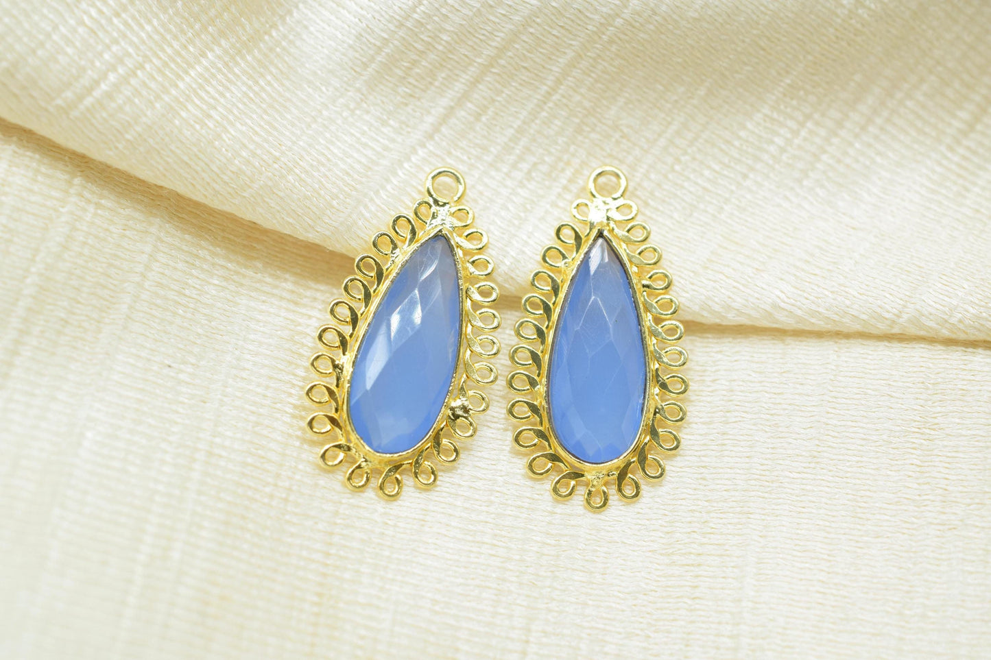 Blue Chalcedony 8x20 Teardrop Bezel Charms,Wholesale Jewelry,Single Bail Pendant,Gemstone Brass Component,Handmade Jewellery Connectors,Gift