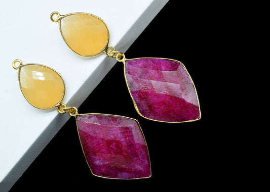 Natural Ruby Dangle pendant Charms,Yellow chalcedony Connector,Handmade jewelry,Component pendant,Station Link,Multi Gemstone Dangle Earring