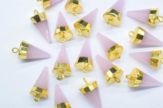 Rose Quartz Spike Point Pendant,Handmade Triangle Faceted Pointed Charms,Rose Quartz Jewelry Making Supply,Gemstone Single Bail Connector
