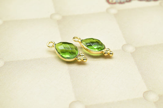 Peridot Faceted Gemstone 7x10mm Pear Shape Bezel charm,Peridot gold Plating Single Bail Over Brass Jewelry,Peridot Gemstone Components