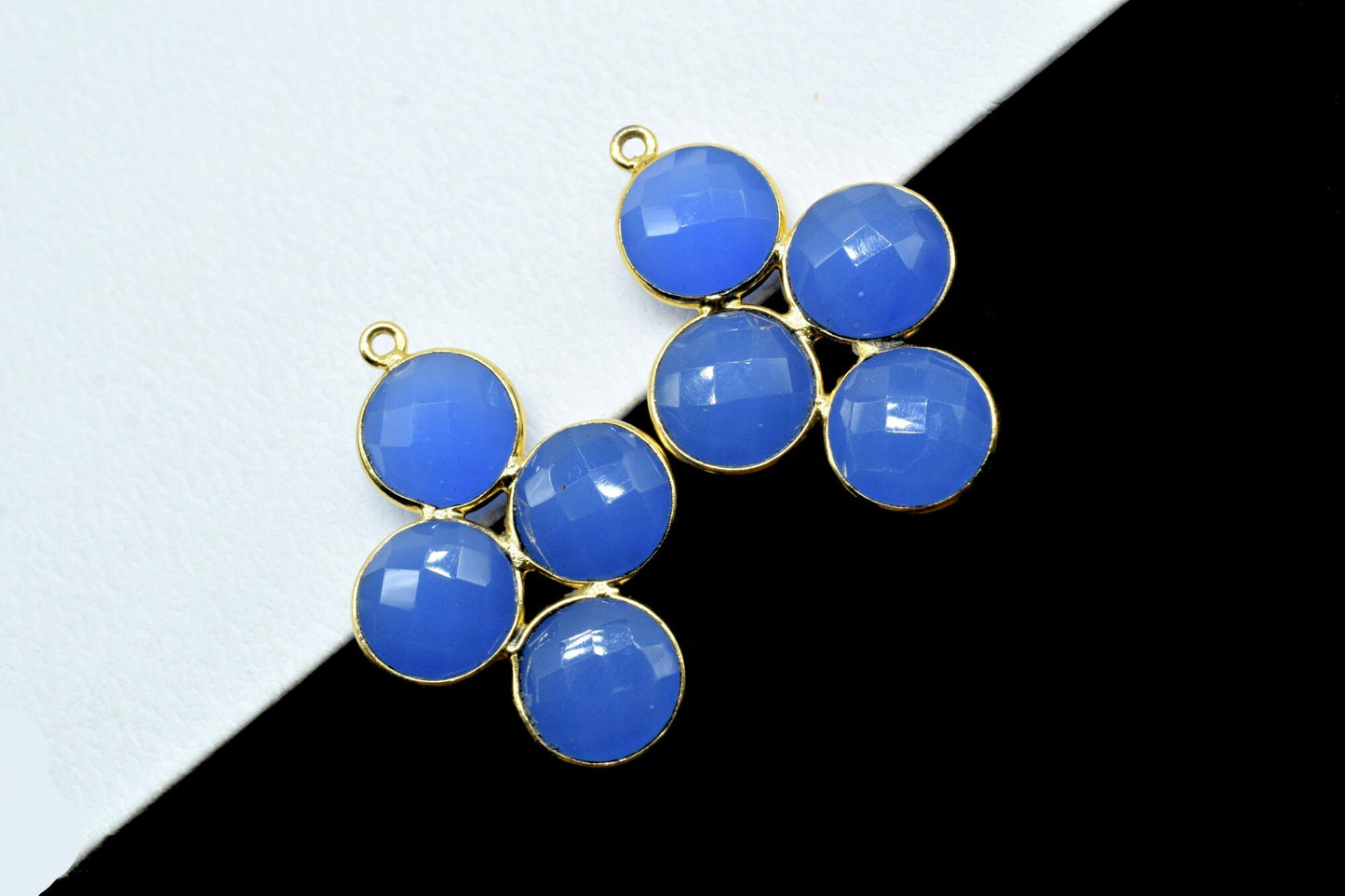 Blue Chalcedony Earring Component,Blue Chalcedony Attached Bezel,Blue Chalcedony Pendant,Attached Bezel Earring,Blue Chalcedony Earring,Gift