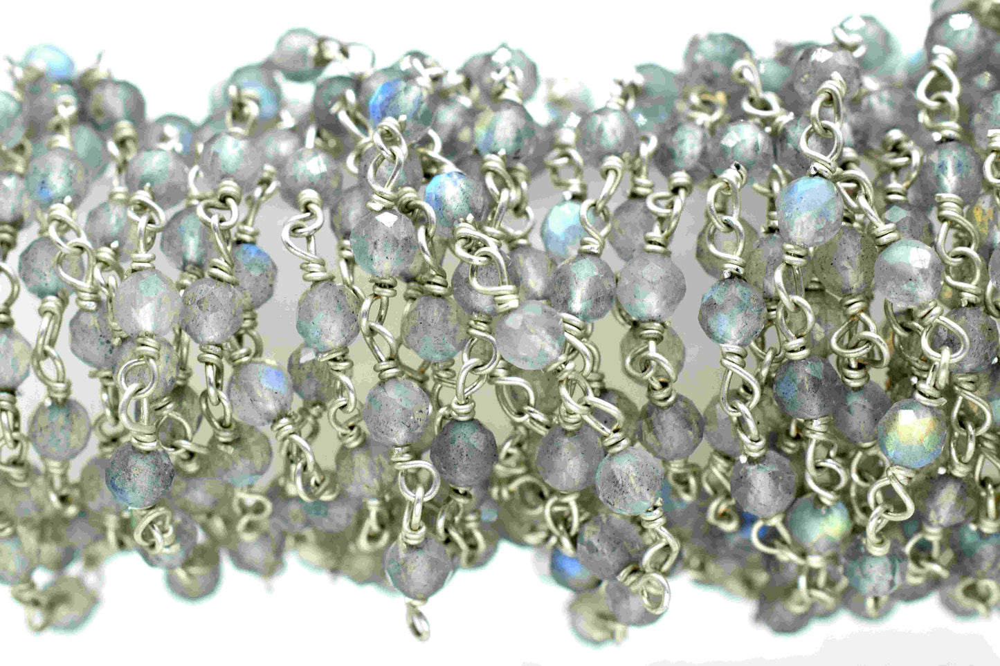 Natural Labradorite Beaded Chain,Labradorite vermeil bead chain,Labradorite 3mm Beaded Chain,Labradorite Gold Plating Wire Wrap Brass chain