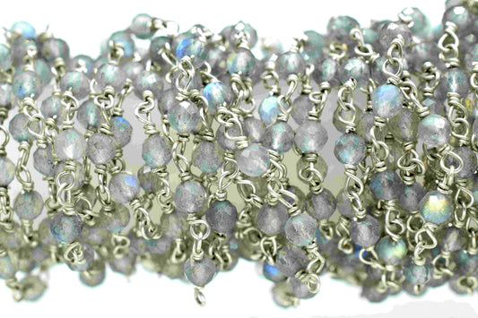 Natural Labradorite Beaded Chain,Labradorite vermeil bead chain,Labradorite 3mm Beaded Chain,Labradorite Gold Plating Wire Wrap Brass chain