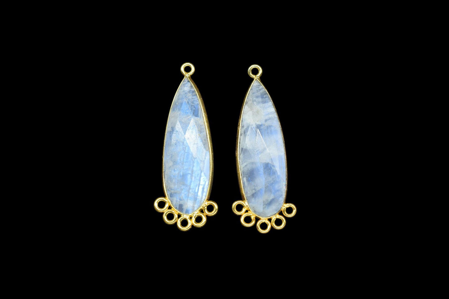 Moonstone 10x30mm Teardrop Bezel Charm/Charms Connector/Handmade Jewellery Connectors/Gemstone Brass Component/Women Jewelry/Gift