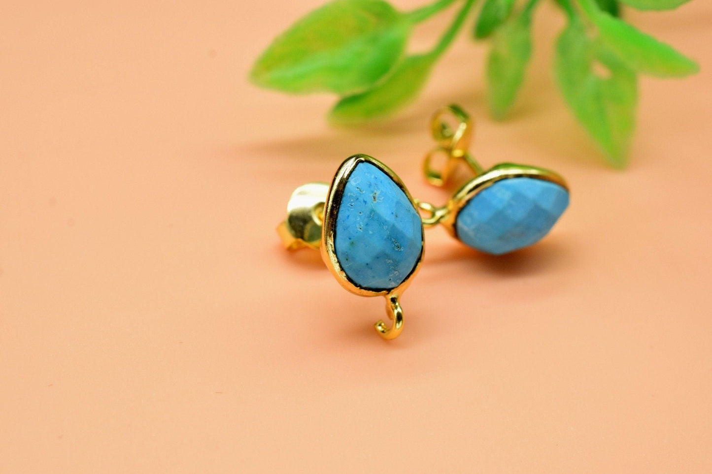 Turquoise 7x10mm Earring Connector,Gemstone Connector Post Stud,Jewelry Supplies,Earring Findings,Jewelry Making Connector,Ear Post Studs,