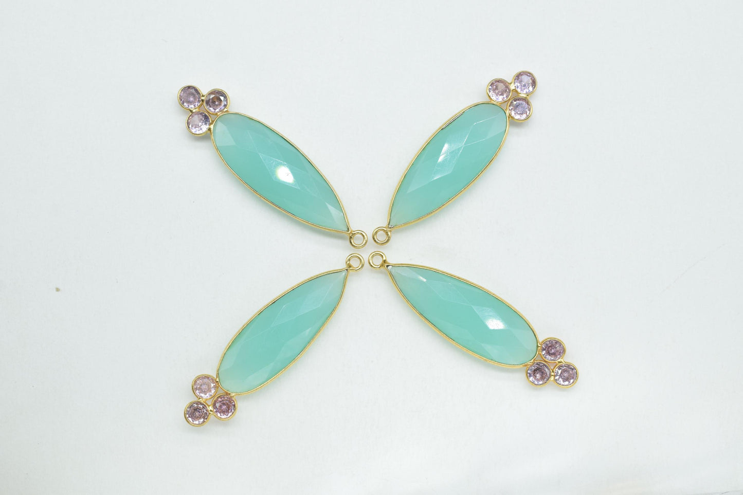 Aqua Chalcedony 10x30mm Pear shape Bezel charms,Aqua Chalcedony Pendant,Aqua Gemstone connector,Aqua Jewelry,Cubic zirconia Bezel charm,P121