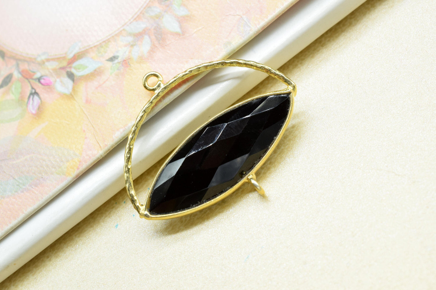 Black Onyx Gemstone Component,Gemstone Connector Pendant,Jewellery Making Essentials,Single Loop Pendant,DIY Jewelry Making Supply,B'Gifts