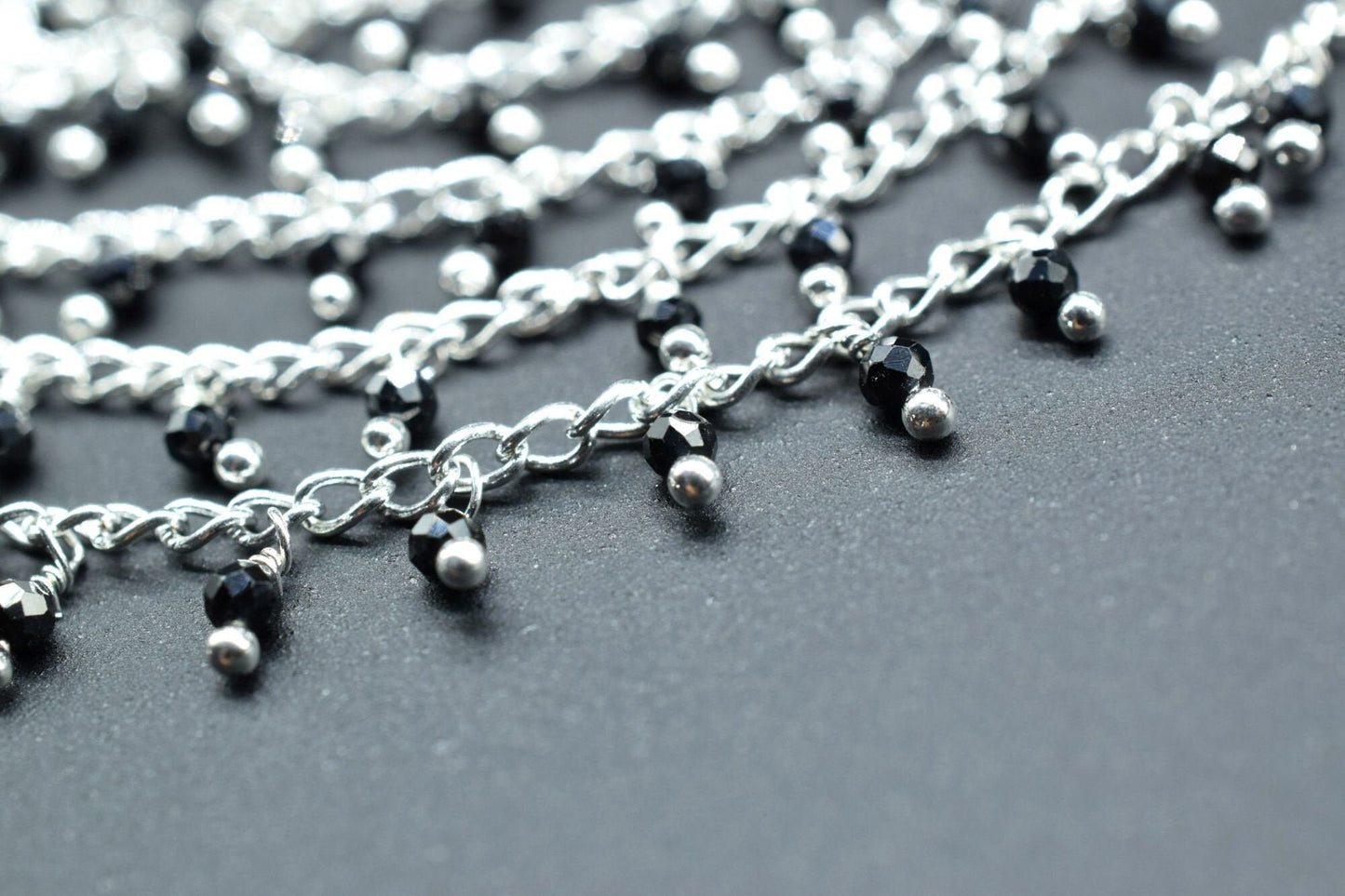 2mm Black Onyx Cluster Rosary Chain,Dangle Beads Chain,Jewelry Making Rosary,Wire Wrapped Beads Chain,Link Chain,Gemstone Chain By Foot,Bead