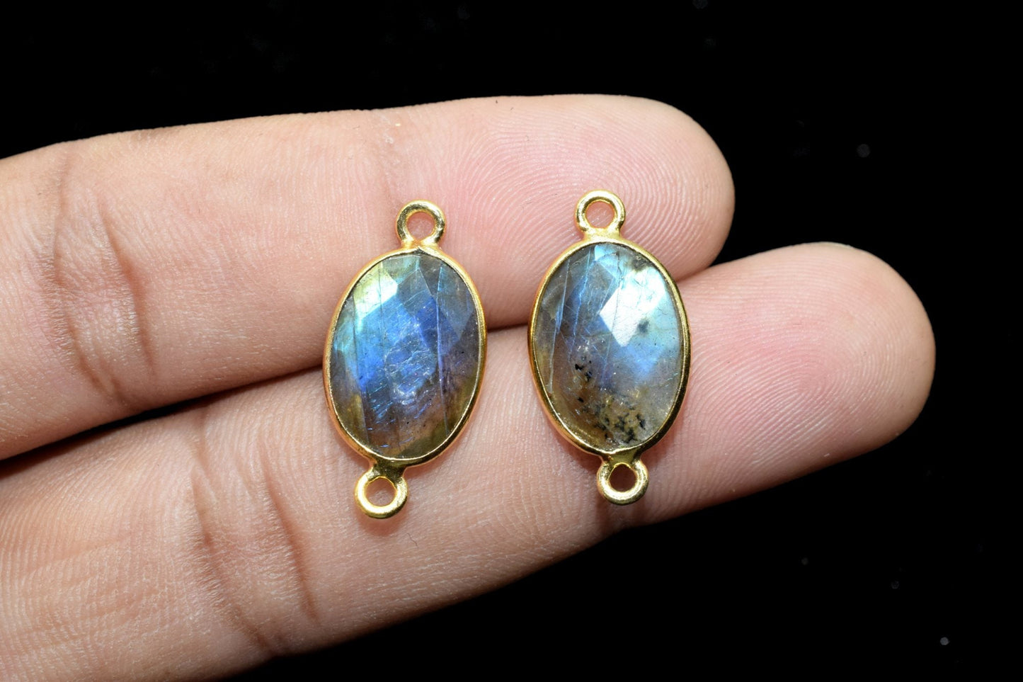 Labradorite 10x14mm Oval Double bail connectors,Labradorite Gold pendant,Labradorite Gold Plated bezel,jewelry making charms crafts,jewelry