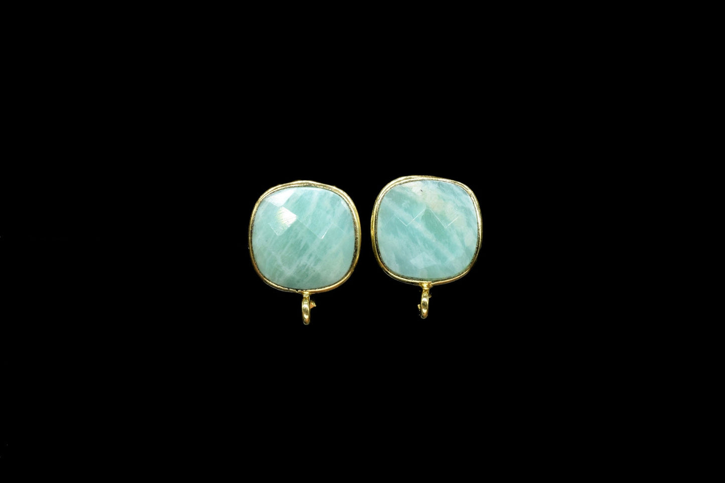 Amazonite Earring Connector,Gemstone Stud Ear Post,Cushion Earring Connector,Bezel frame Connector,Gemstone Bezel Connector,Amazonite Bezel