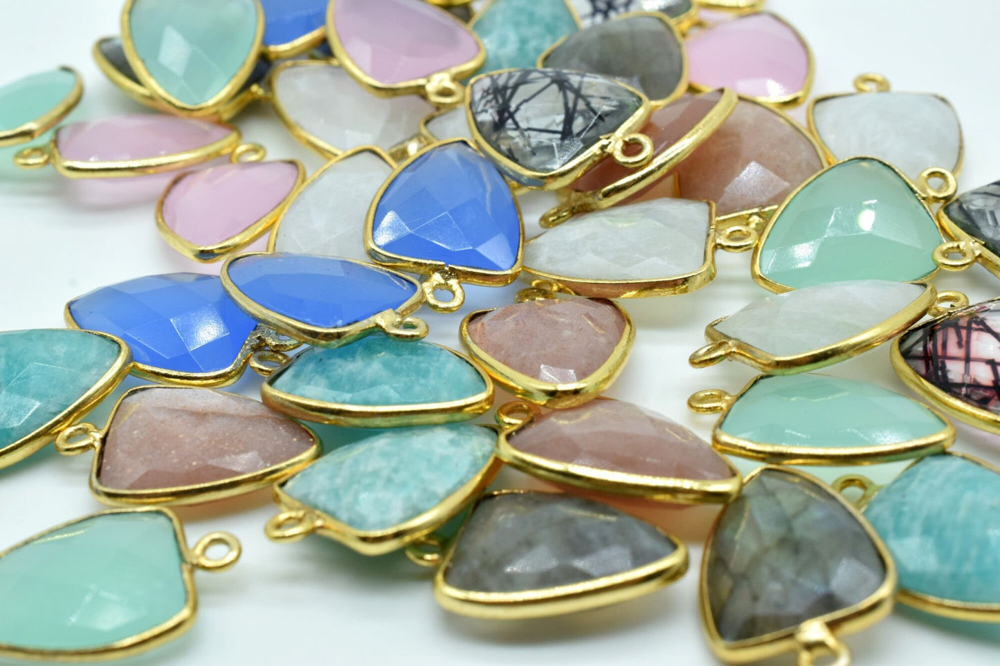 Aqua Chalcedony 12x15mm Triangle shape pendant,Aqua Chalcedony Gold Plated bezel,jewelry making charm craft,single bail connectors,Chalcedon