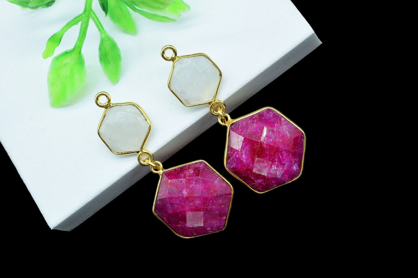 Natural Ruby Dangle Component Charms,Multi Stone Dangle Earring,Necklace Connector,Handmade jewelry,Rainbow pendant ,Gemstone Bezel pendant