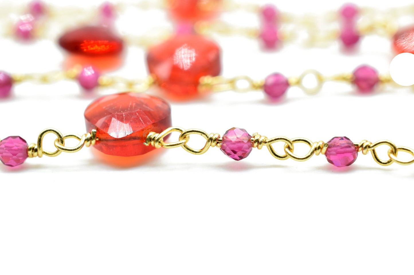 Carnelian,Pink chalcedony 2mm Beaded & Heart shape Chain,Beaded Wire Wrapped Gemstone Beads,Faceted Rosary Chain,Gemstone rosary style chain