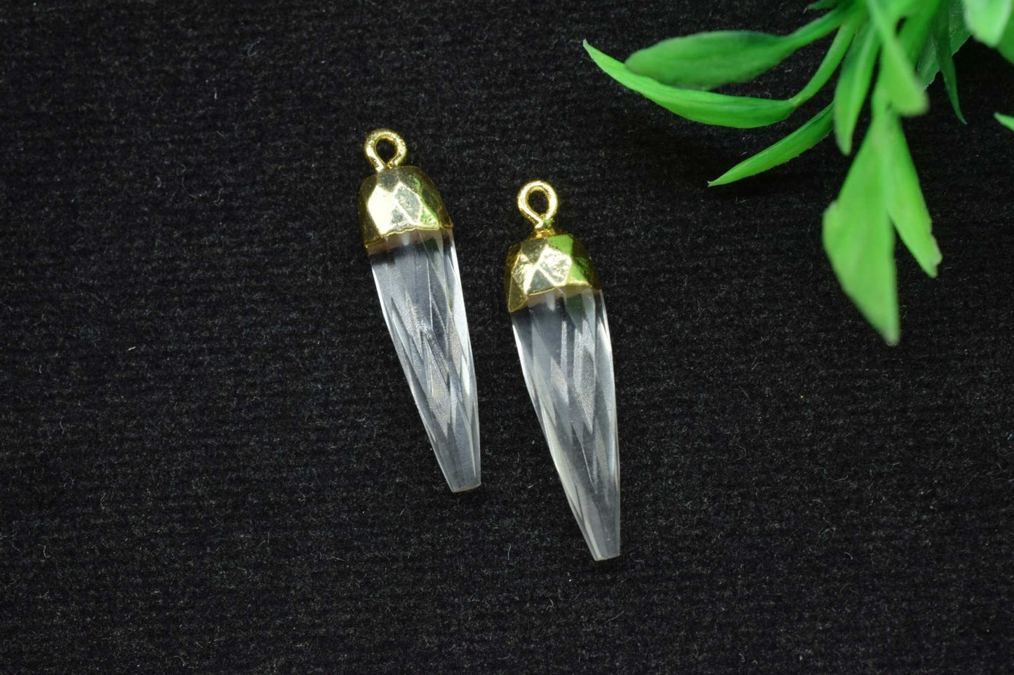 Crystal Quartz Pencil Pendant,Crystal Pendant Jewelry Making Supply,Gemstone Single Bail Connector,Handmade Faceted Spike Pointed Charm,Gift