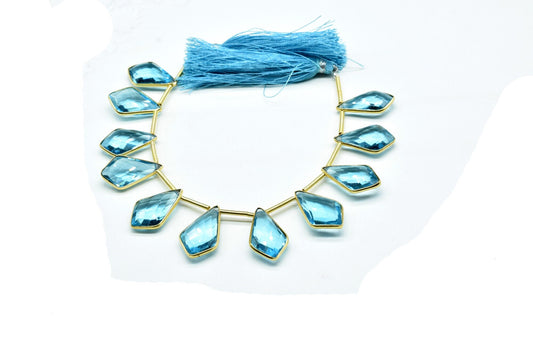Sky Topaz 12x20mm Gold plated 11 pieces strand,Finest Quality Sky Blue Topaz Faceted Pendant,Gold Plated Pendant,Single Bails Bezel Pendant