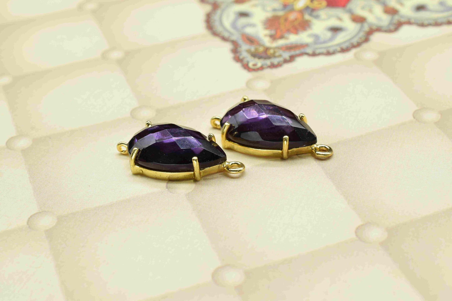 Amethyst Connector,Amethyst jewelry meking,12x20mm Teardrop Bezel,double bail connectors,Prong Set Bezel Pendant,Handmade Gemstone Bezel