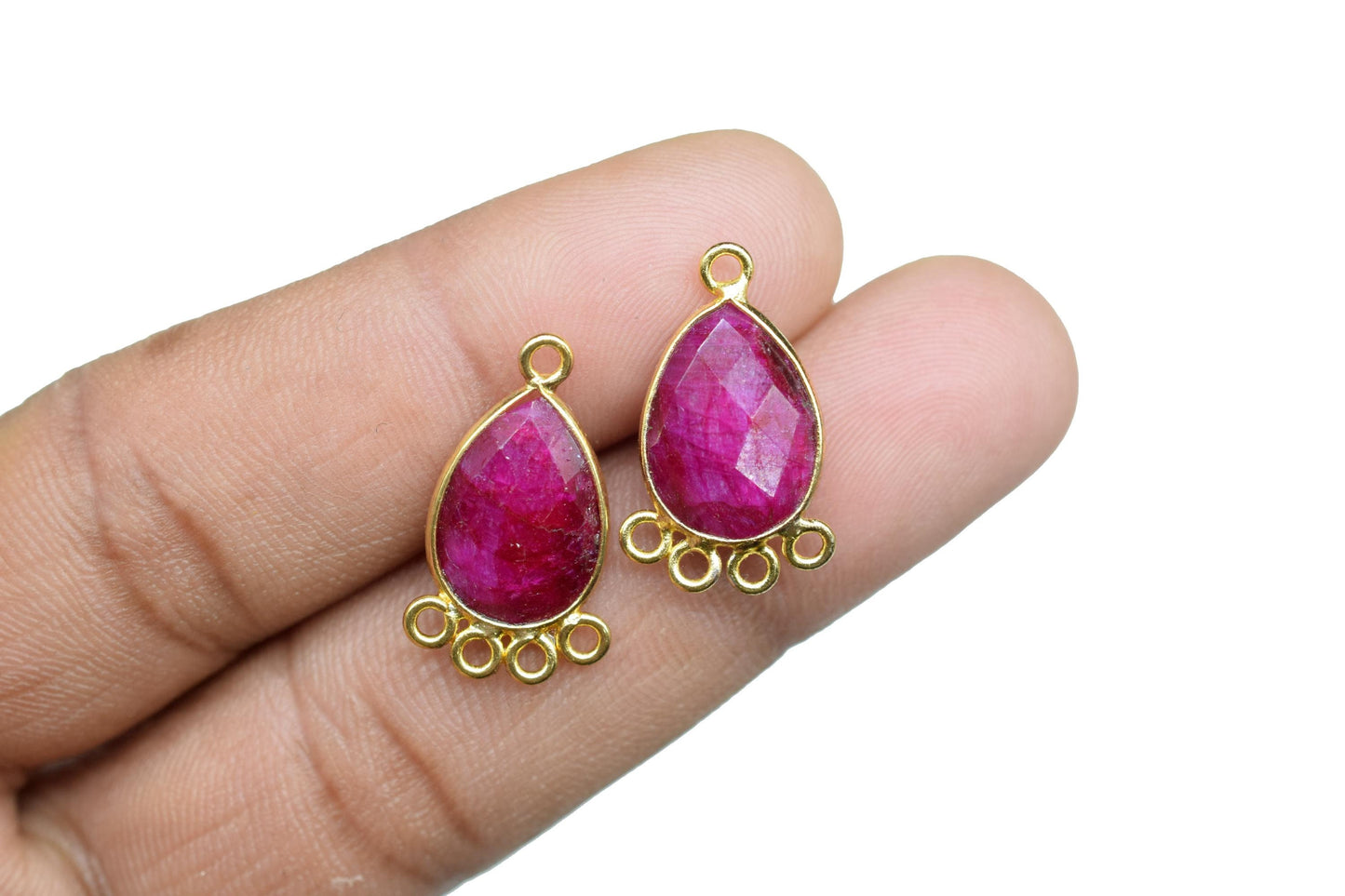 Natural Ruby 10x14mm Teardrop Bezel Charm/Charms Connector/Handmade Jewellery Connectors/Gemstone Brass Component/Women Jewelry/B'day Gift