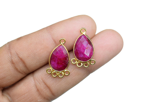 Natural Ruby 10x14mm Teardrop Bezel Charm/Charms Connector/Handmade Jewellery Connectors/Gemstone Brass Component/Women Jewelry/B'day Gift