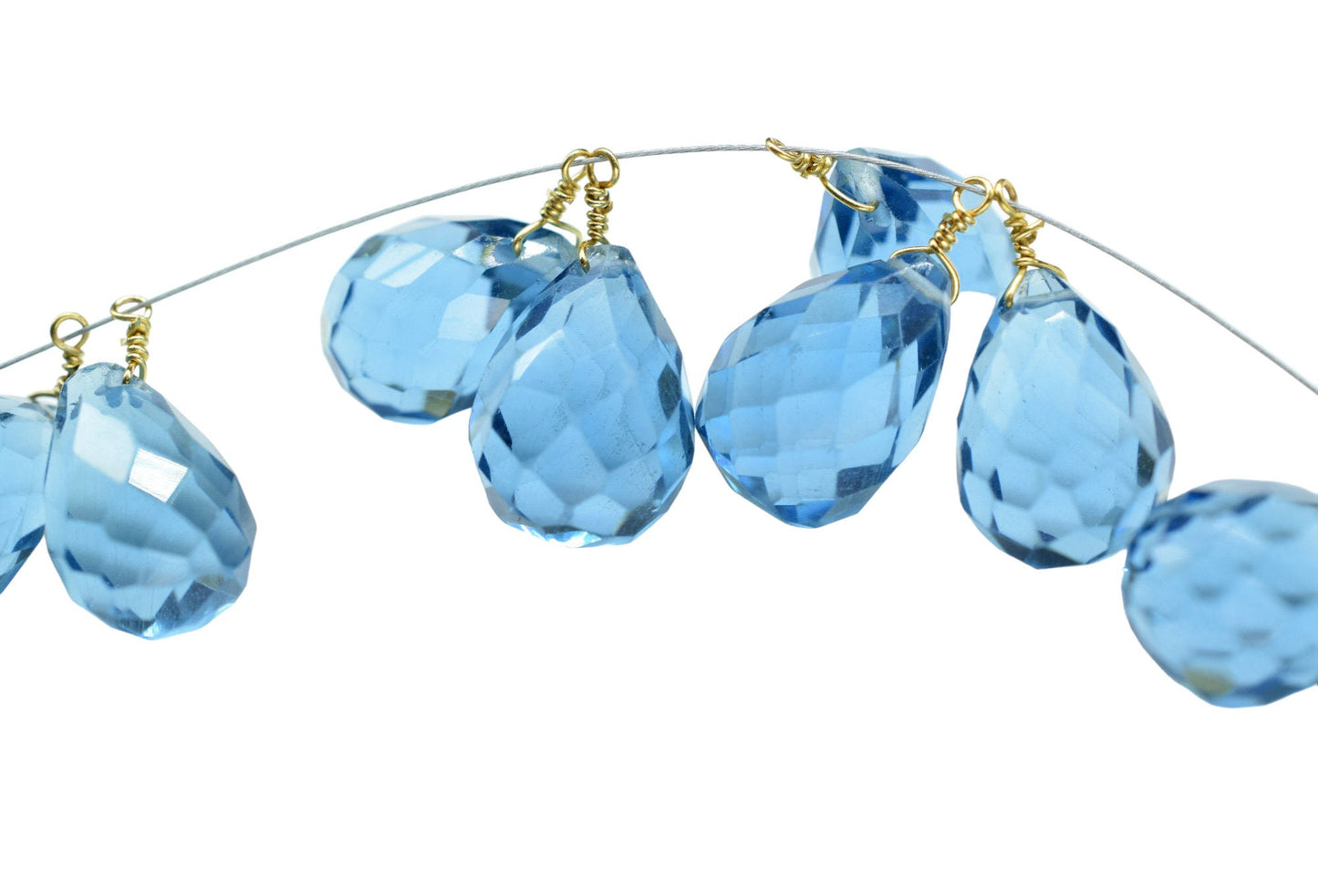 London Blue Topaz 10x14mm Drops Wire Wrapped Pendant,Wire Wrapped Gemstone Connector,L.B.T. Teardrop Briolettes,Jewelry Making Beads,Hanging