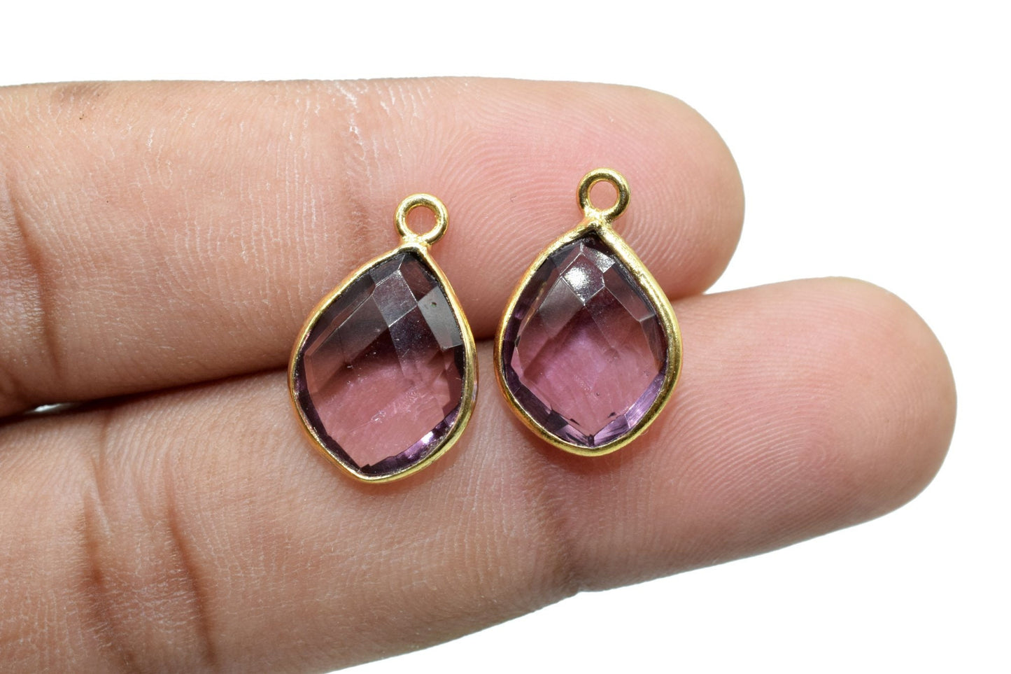 Amethyst 10x13mm Bezel Charm,Amethyst Eye Shape Gold Plated bezel,Gold Vermeil Bezel,jewelry making charm,GoldFilled bezels,Amethyst pendant