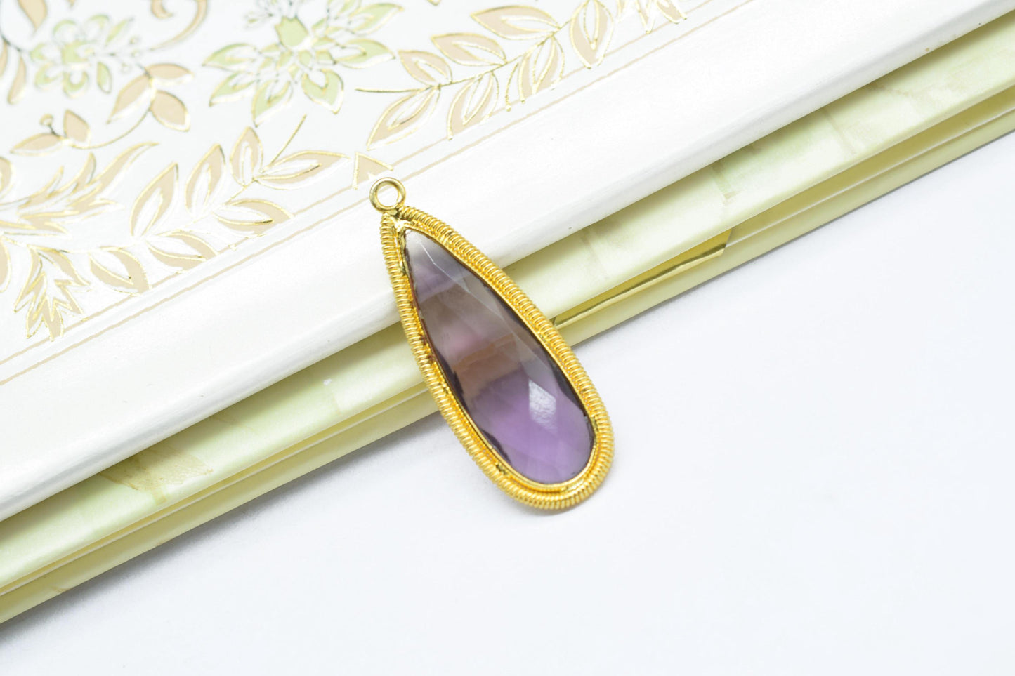 Amethyst Quartz 10x30mm Charms,Gemstone Bezel connector,Single Bail Pendant Charm,Handmade pendant Jewelry,Teardrop Charms connector,Gift