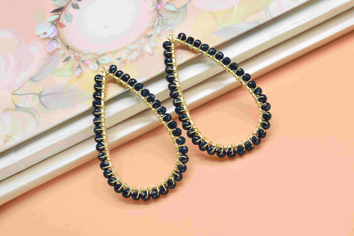 Blue Agate Beaded Earring Connectors, Gemstone Wire Wrapped Pendant Jewelry,Wired Beads Pendants,Handmade Earrings,Dangle Earring Components