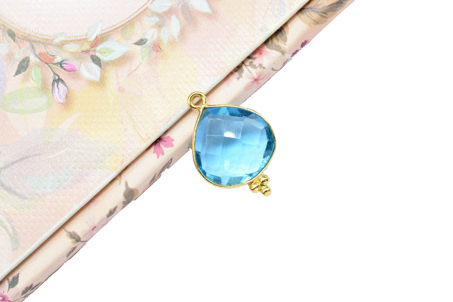 Blue Topaz Quartz Gold Plated Single Bail Connector,Topaz Gemstone 14mm Heart Shape Charm Jewelry Making,blue Topaz Pendant Jewelry Making