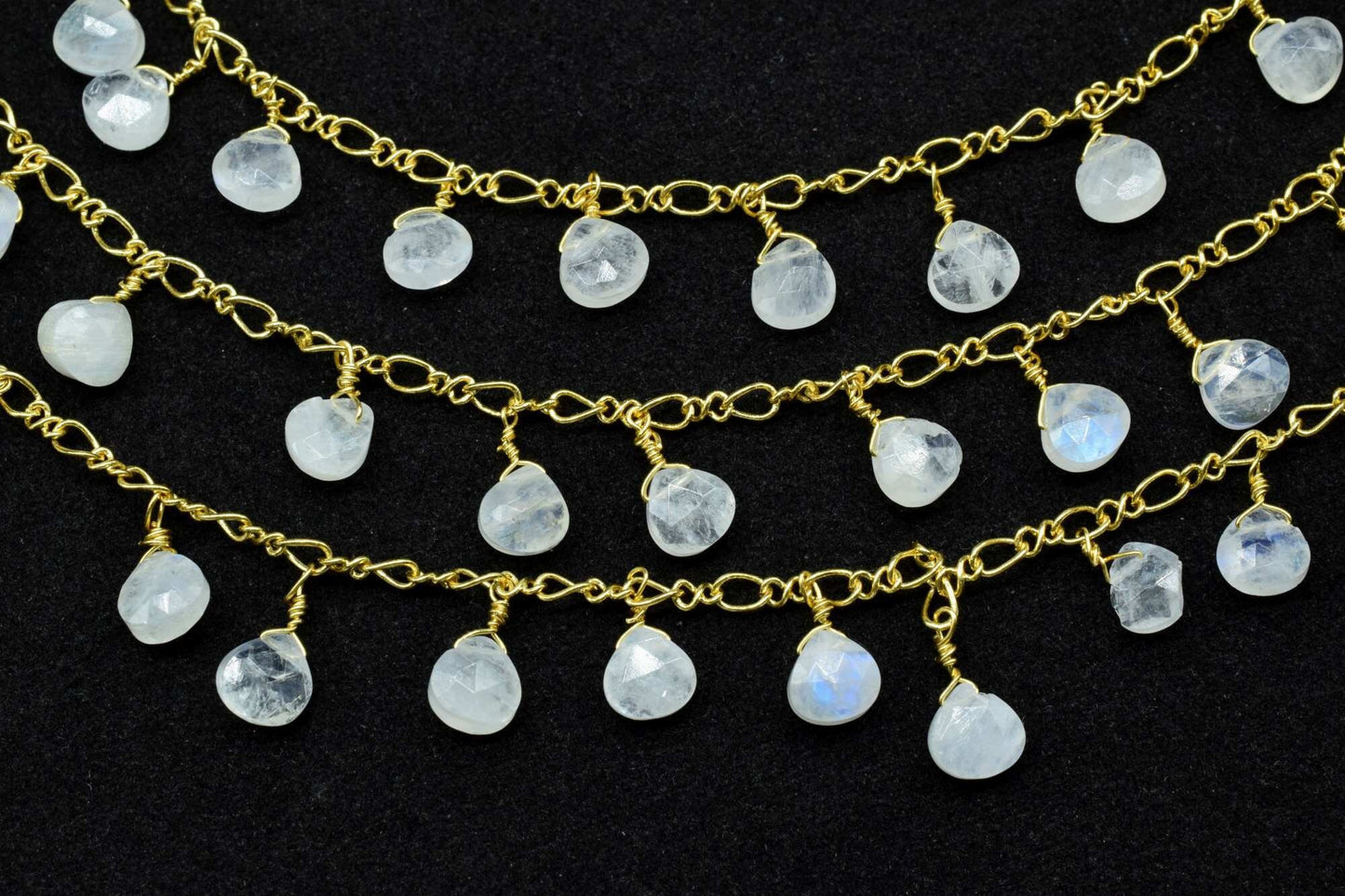 Moonstone 6mm Heart shape briolette chain,Moonstone Heart Shape Rosary Chain,Sold By Foot,Moonstone briolettes beaded chain,Moonstone chain