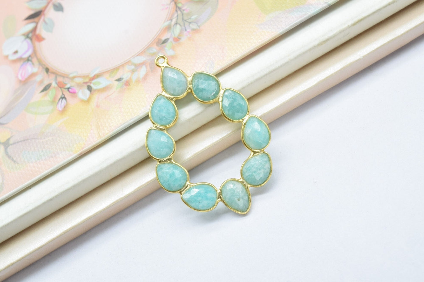 Amazonite  Earring, Amazonite  Pendant,Amazonite  Bezelt  Bezel,Pendant Connector,Six Attached Bezel,Necklace Pendant