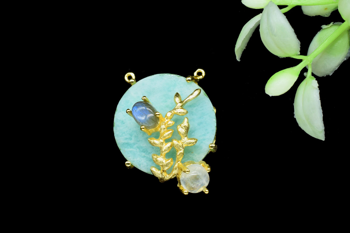 Amazonite Leaf Pendant Charms,Handmade Loop Pendant,Gemstone Rainbow Pendant,Multi Stone Pendant,Designer Pendant,Women Pendant Jewelry Gift