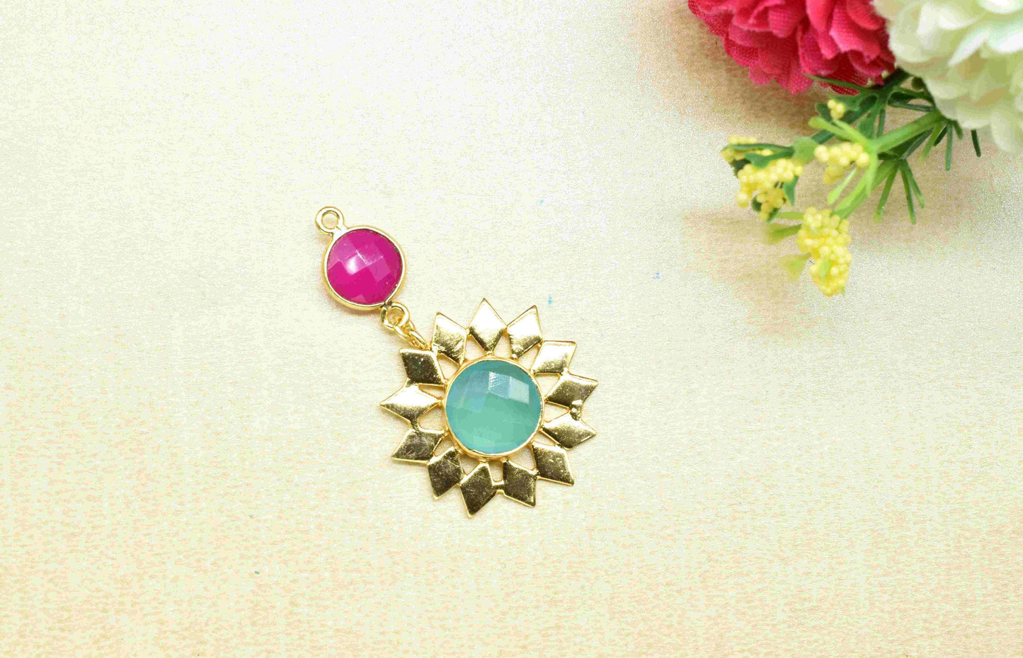 Pink Chalcedony  Pendant Charms , Blue Chalcedony Dangle Earring Component , Multi Gemstone Dangle Earring , Component Jewelry , B'day Gift