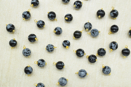 Snowflake Obsidian 6mm Round Smooth Beads/Earring Components/Obsidian  Single wire wrapped Beads/Round Beads Connector/Gemstone Beads/Gift