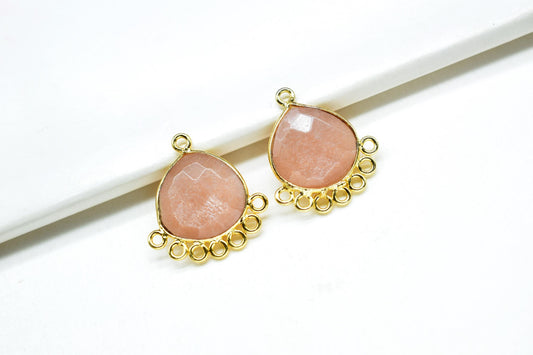 Peach Moonstone 14mm Heart Bezel Charm/Charms Connector/Handmade Jewellery Connectors/Gemstone Brass Component/Women Jewelry/B'day Gift