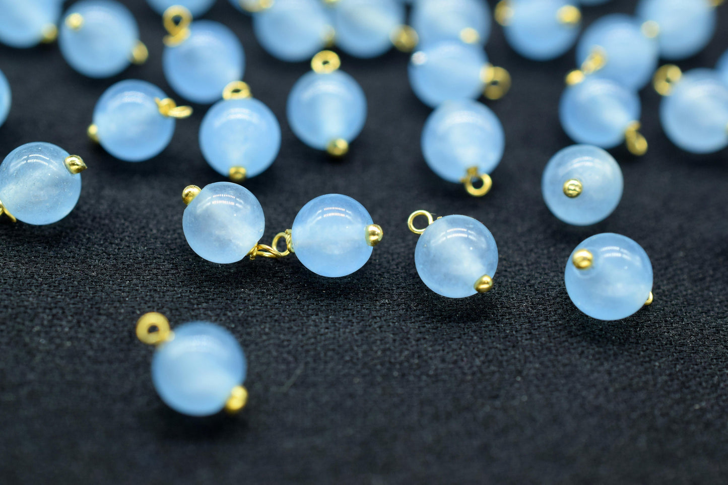 Blue Jade 6mm Round Smooth Beads/Earring Components/Blue Jade Single wire wrapped Beads/Round Beads Connector/Gemstone Beads/Gift