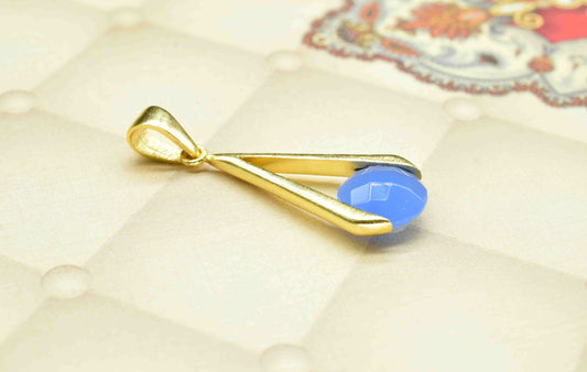 Blue Chalcedony , Single Bail Charm ,Blue Chalcedony Connector Pendant , Gold Plated Connectors , Single Bail Checker Cut Gemstone Connector