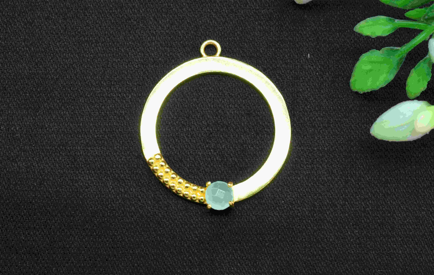 Aqua Chalcedony Component , Single Bail Charm , Aqua Chalcedony Connector Pendant , Gold Plated Connectors , Earring Component , B'day Gift